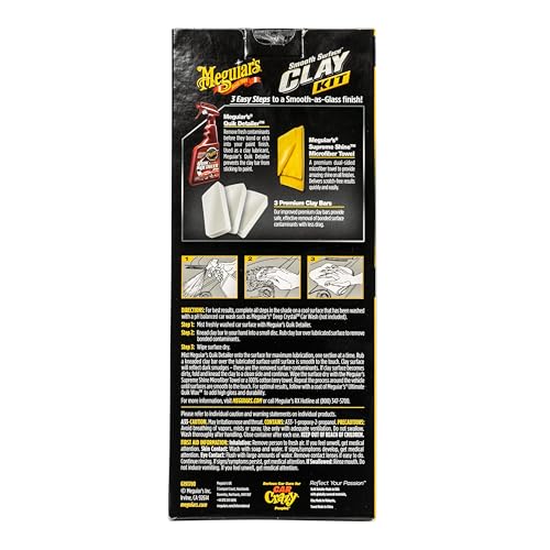 Meguiar’s G191700 Smooth Surface Clay Kit - Includes 180 Grams of Clay Bars, Quik Detailer Spray Bottle and Microfiber Towel