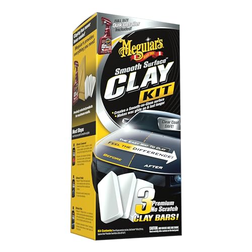 Meguiar’s G191700 Smooth Surface Clay Kit - Includes 180 Grams of Clay Bars, Quik Detailer Spray Bottle and Microfiber Towel