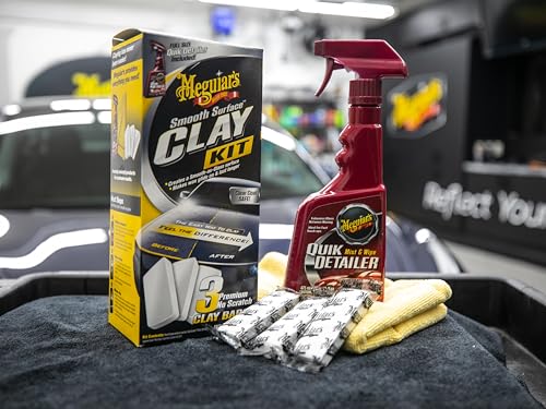 Meguiar’s G191700 Smooth Surface Clay Kit - Includes 180 Grams of Clay Bars, Quik Detailer Spray Bottle and Microfiber Towel