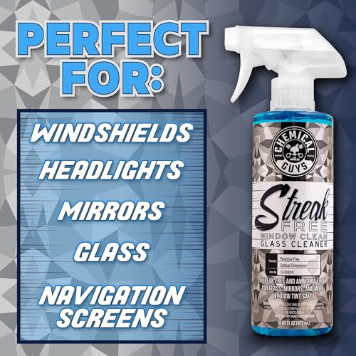Chemical Guys CLD30016 Streak Free Glass & Window Cleaner (Works on Glass, Windows, Mirrors, Navigation Screens & More; Car, Truck, SUV and Home Use), Ammonia Free & Safe on Tinted Windows, 16 fl oz