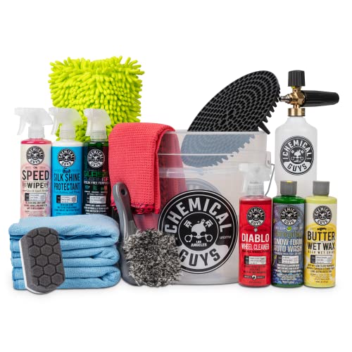 Chemical Guys HOL169 16-Piece Arsenal Builder Car Wash Kit with Foam Cannon, Bucket and (6) 16 oz Car Care Cleaning Chemicals, Gift for Car & Truck Lovers, Dads and DIYers (Works w/Pressure Washers)