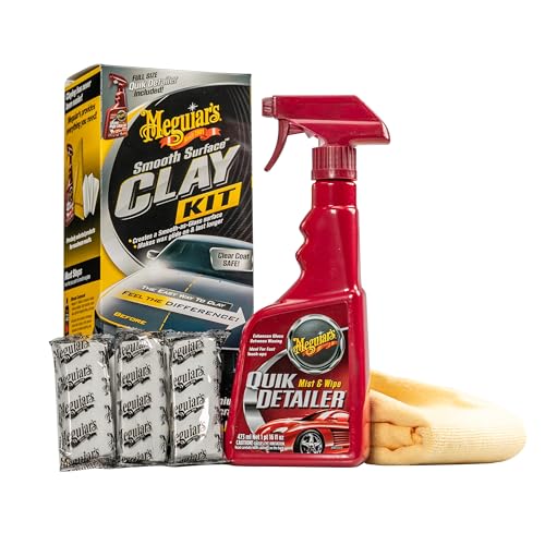 Meguiar’s G191700 Smooth Surface Clay Kit - Includes 180 Grams of Clay Bars, Quik Detailer Spray Bottle and Microfiber Towel