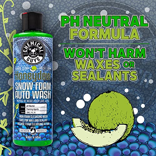 Chemical Guys CWS 110 16 Honeydew Snow Foam Car Wash Soap (Works with Foam Cannons, Foam Guns or Bucket Washes) Safe for Cars, Trucks, Motorcycles, RVs & More, 16 fl oz, Honeydew Scent