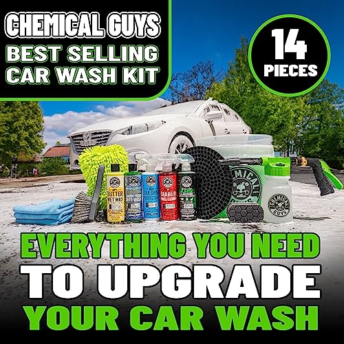 Chemical Guys HOL126 14-Piece Arsenal Builder Car Wash Kit with Foam Gun, Bucket, and (5) 16 oz Car Care Cleaning Chemicals, Gift for Car & Truck Lovers, Dads and DIYers (Works w/Garden Hose)