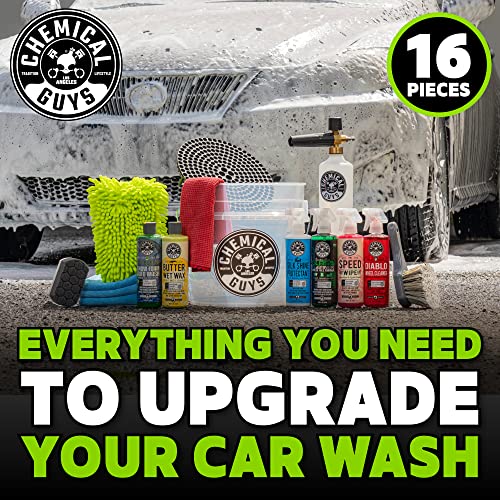 Chemical Guys HOL169 16-Piece Arsenal Builder Car Wash Kit with Foam Cannon, Bucket and (6) 16 oz Car Care Cleaning Chemicals, Gift for Car & Truck Lovers, Dads and DIYers (Works w/Pressure Washers)