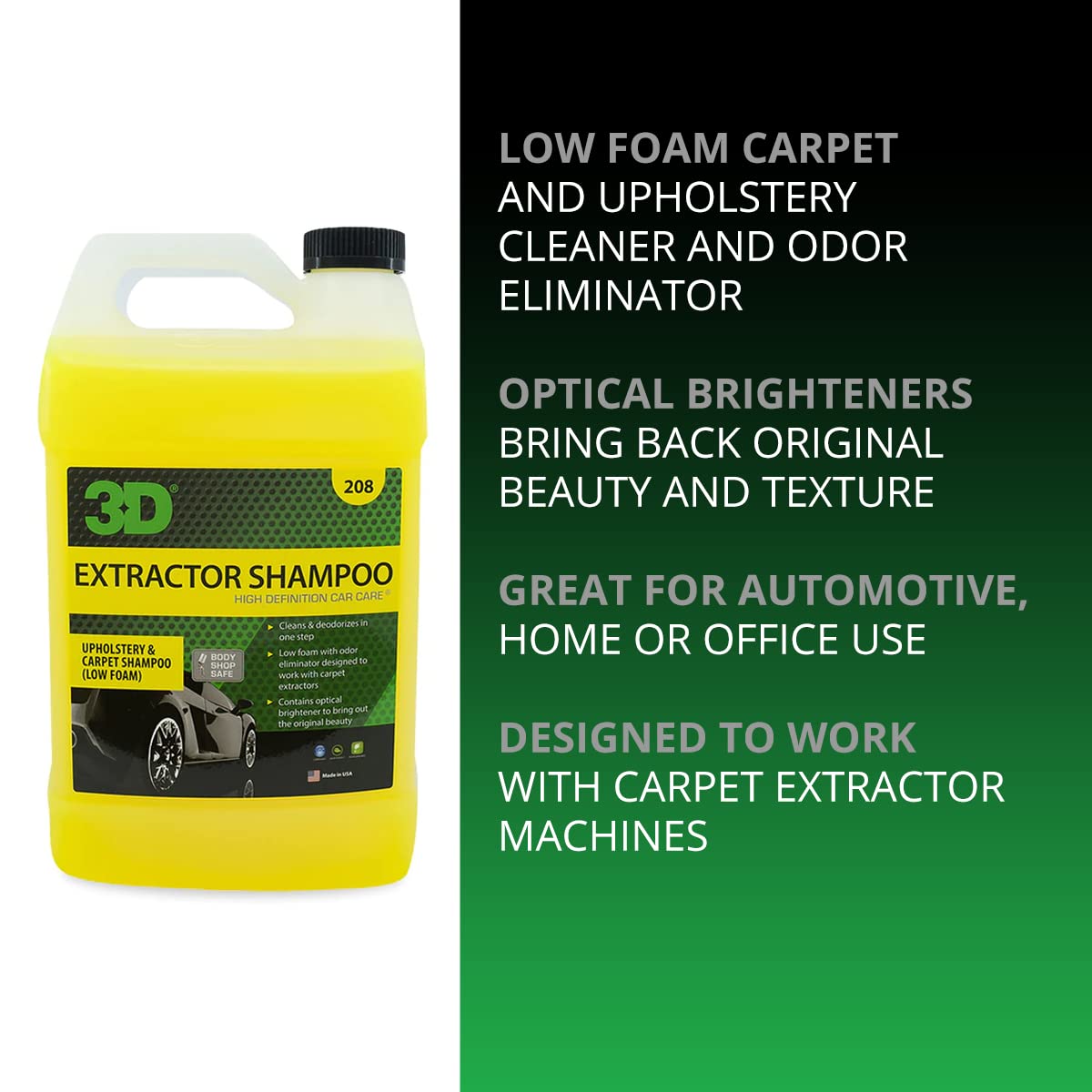 3D Extractor Carpet Cleaner Shampoo for Machine Use - Upholstery Cleaner, Stain Remover & Odor Eliminator - Low Foam, No Residue Formula 1 Gallon