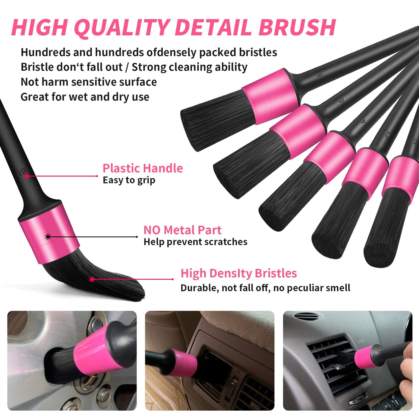 Pink 62" Car Wash Brush with Long Handle,Chenille Microfiber Car Wash Mop Sponge Mitt ,Windshield Window Squeegee,Wheel Brush,Car Detailing Brushes,Car Duster,Towel,Car Cleaning Kit for Cars RV Truck