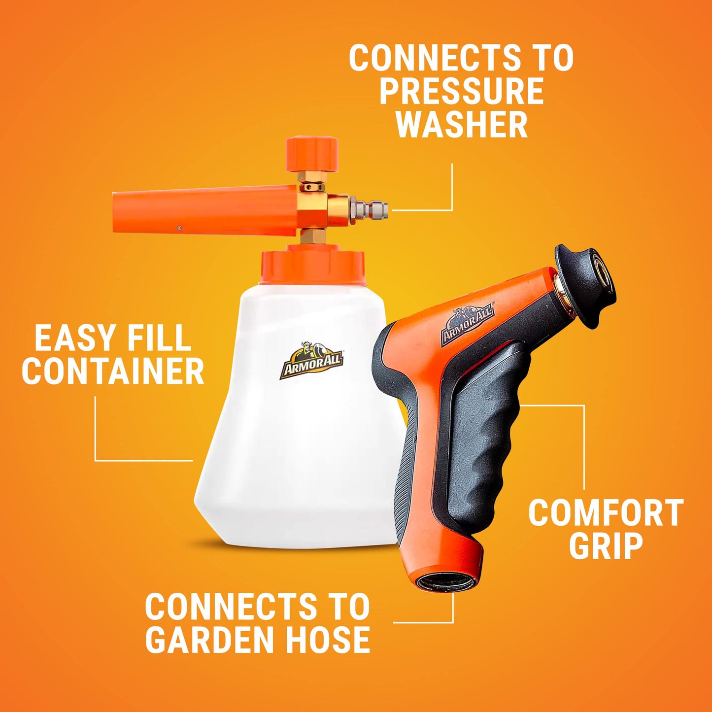 Armor All 2-in-1 Foam Cannon Kit, Car Cleaning Kit Connects to Power Washers and Garden Hoses for Vehicle Cleaning, Includes Foam Cannon, Foam Applicator and Ergonomic Adaptor, 3 Count