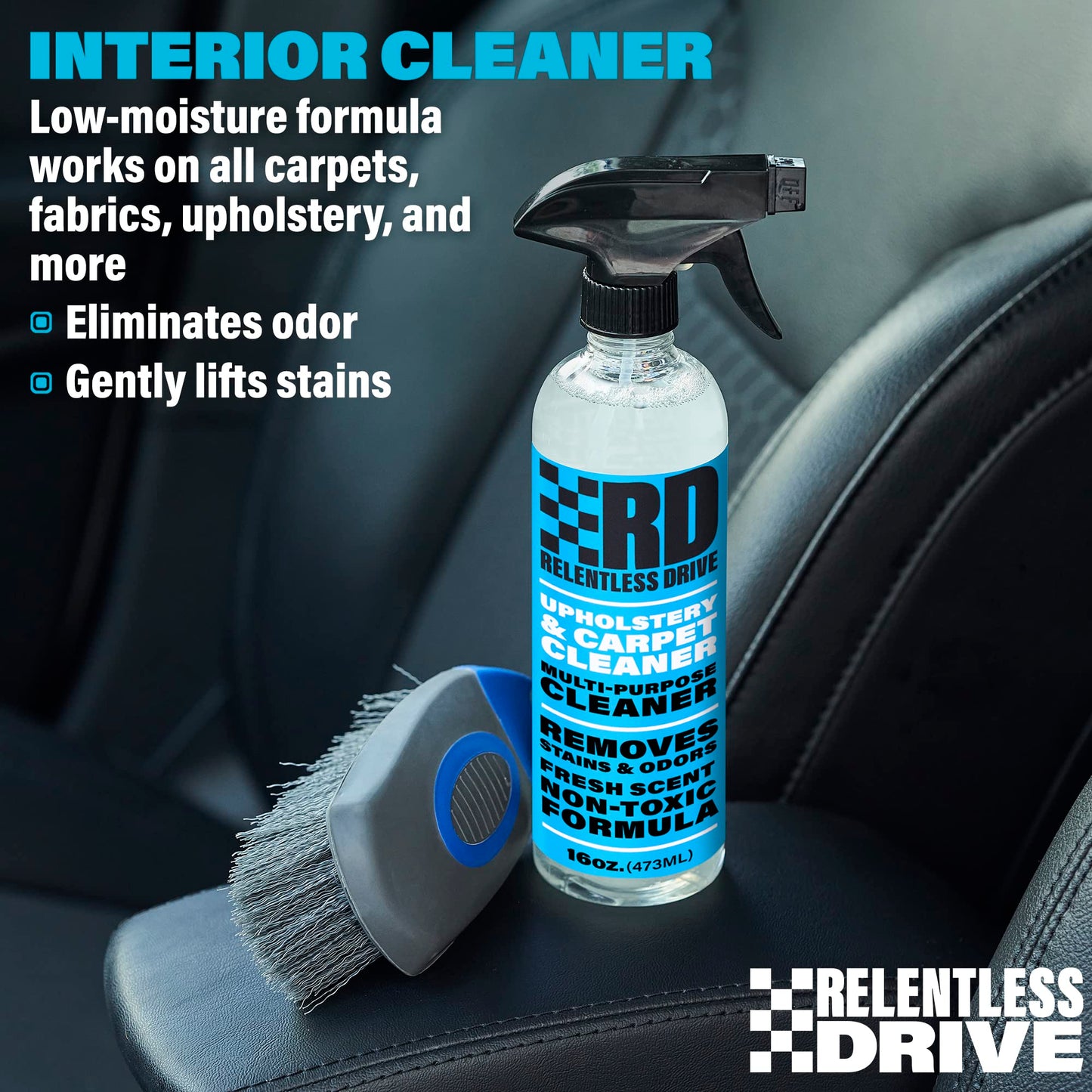 Relentless Drive Car Upholstery Cleaner Kit - Car Seat Cleaner & Car Carpet Cleaner - Works Great on Stains, Keep Car Interior Smelling Fresh - Car Interior Cleaner