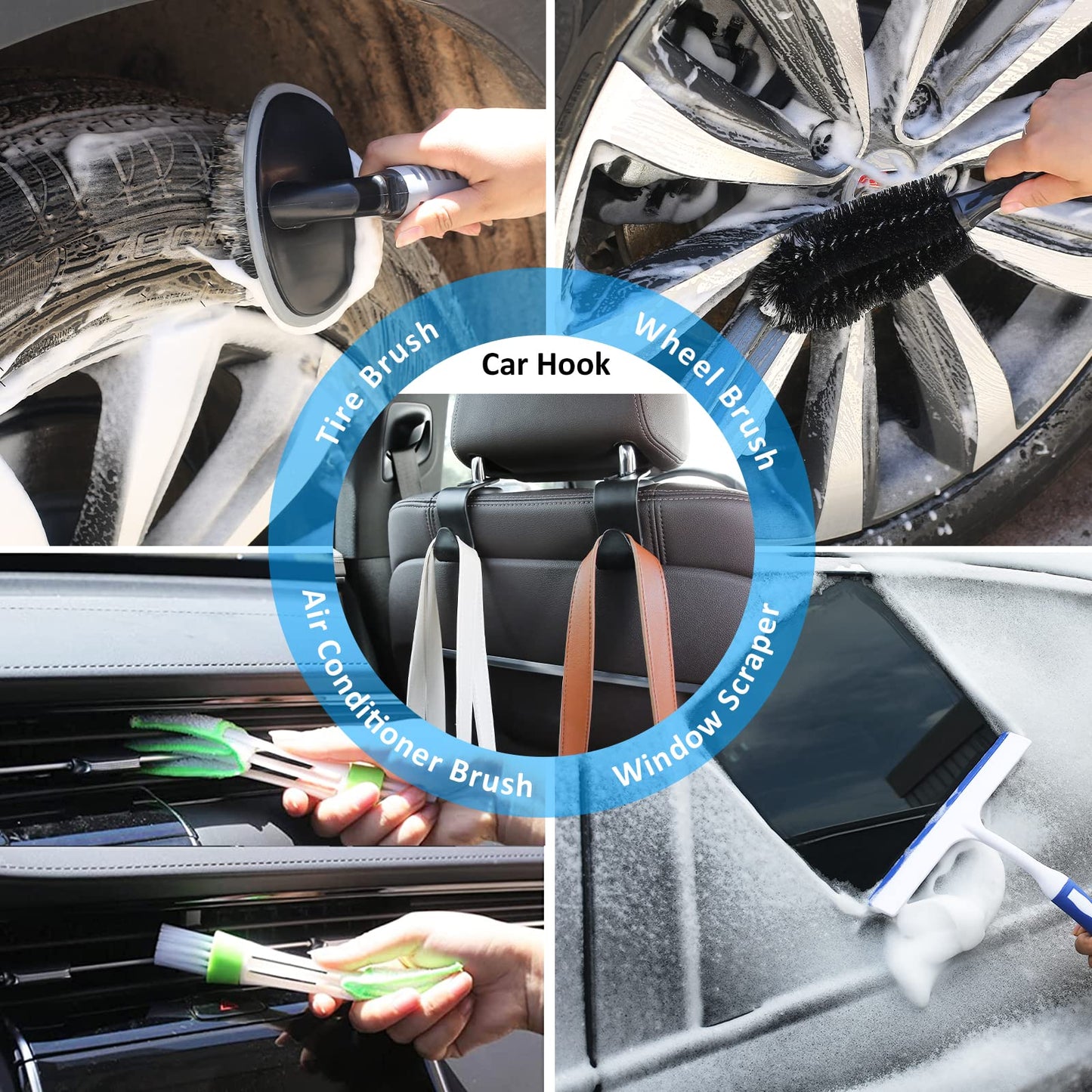 AUTODECO 35Pcs Car Wash Detailing Kit Cleaning Kits with Foam Gun Sprayer Collapsible Bucket Brush Large Wash Mitt Towels Complete Interior Exterior Car Washing Supply Set Blue