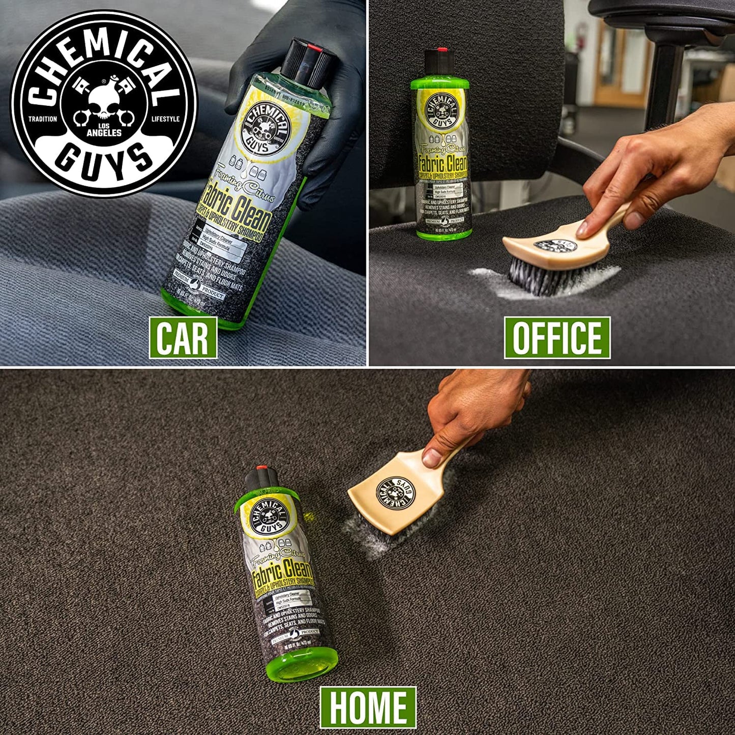 Chemical Guys CWS203 - HOL315 Foaming Citrus Fabric Clean, Easy-to-Use Drill Brush Carpet & Upholstery Fabric Cleaning Kit (Car Carpets, Seats & Floor Mats), 16 fl oz, Citrus Scent