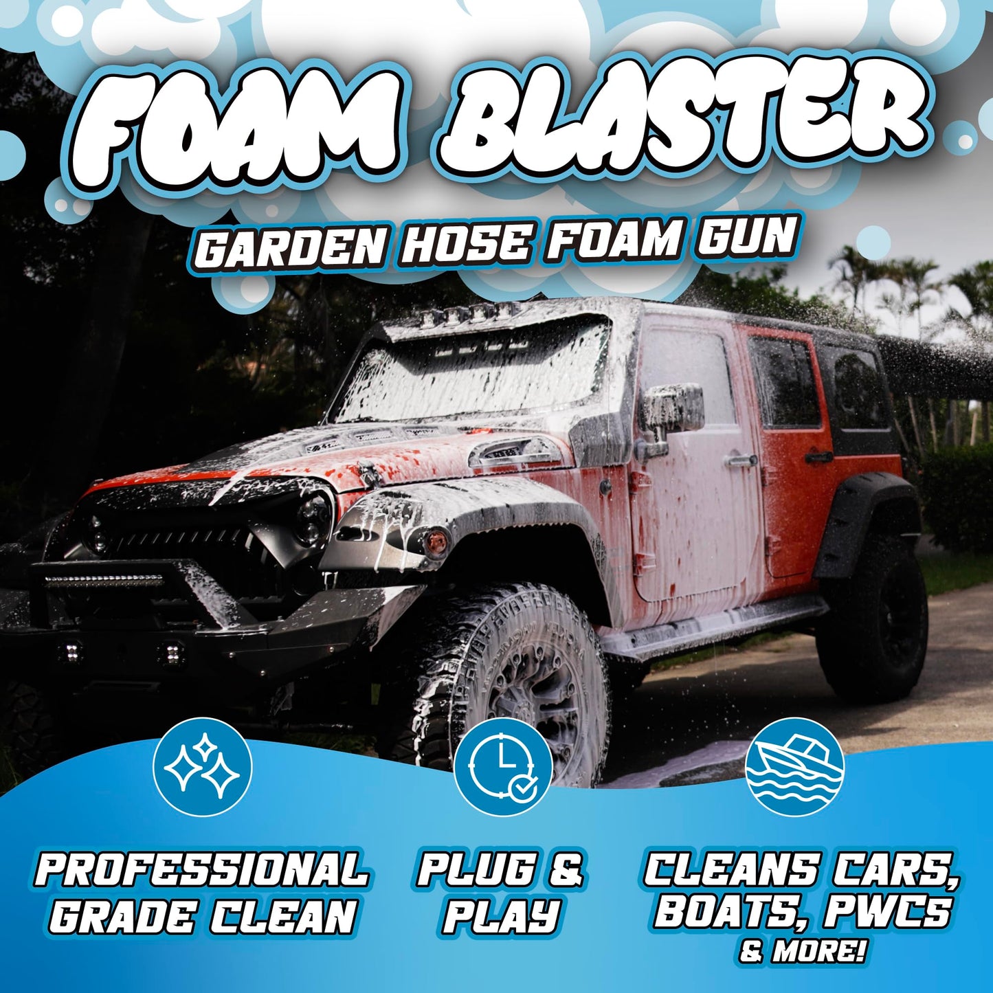Salty Captain Hose Foam Blaster - Professional Car Wash Foam Gun with Adjustable Foaming Concentration, Scratch-Free Cleaning for Cars, Boats, Jet Skis, RVs, Foam Cannon Connects with All Garden Hoses
