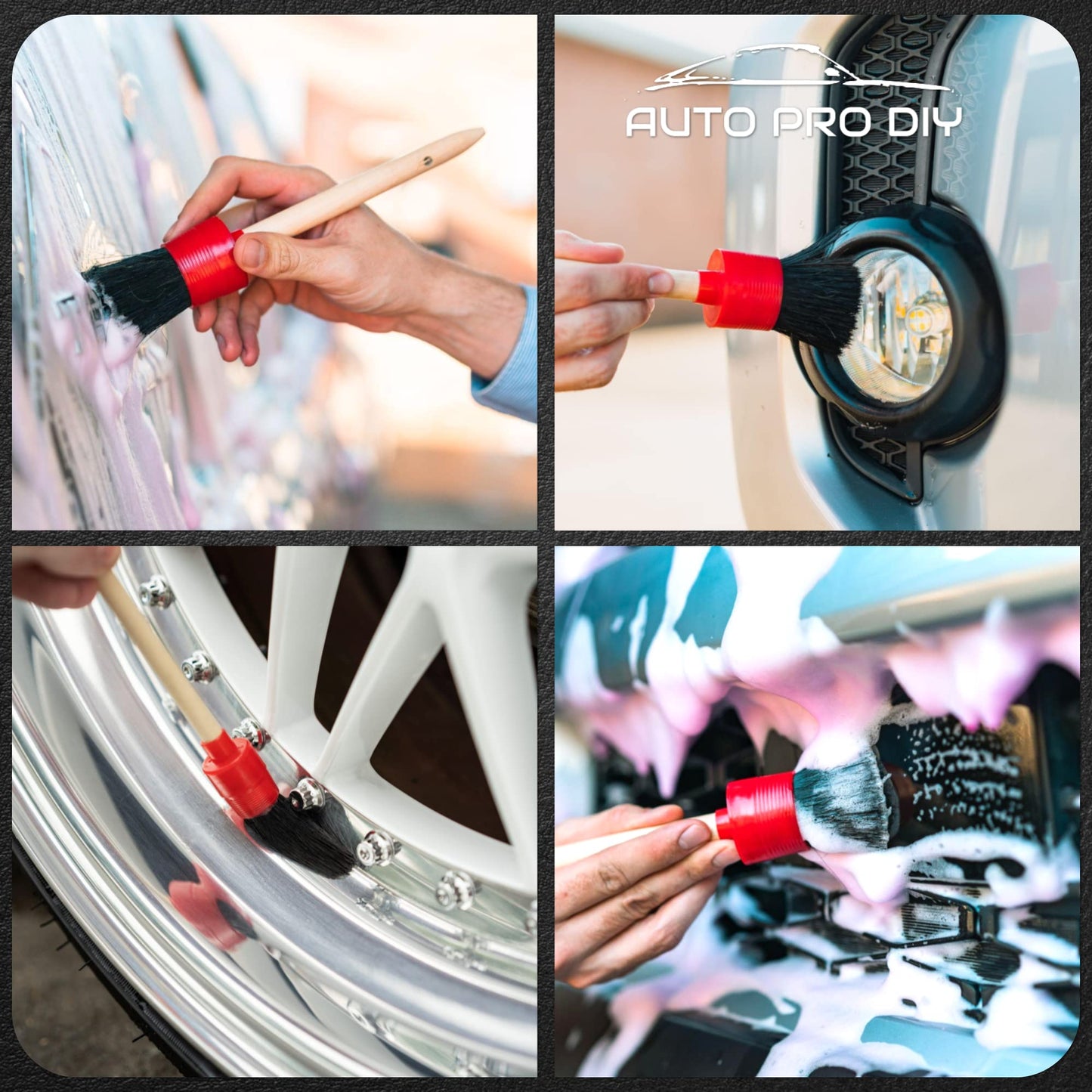 AUTO PRO DIY 11 Piece Car Detailing Kit Set - Car Wheels, Exterior, Interior Cleaning Detail Supplies - Boars Hair, Stainless Steel Wire, Duster Brushes