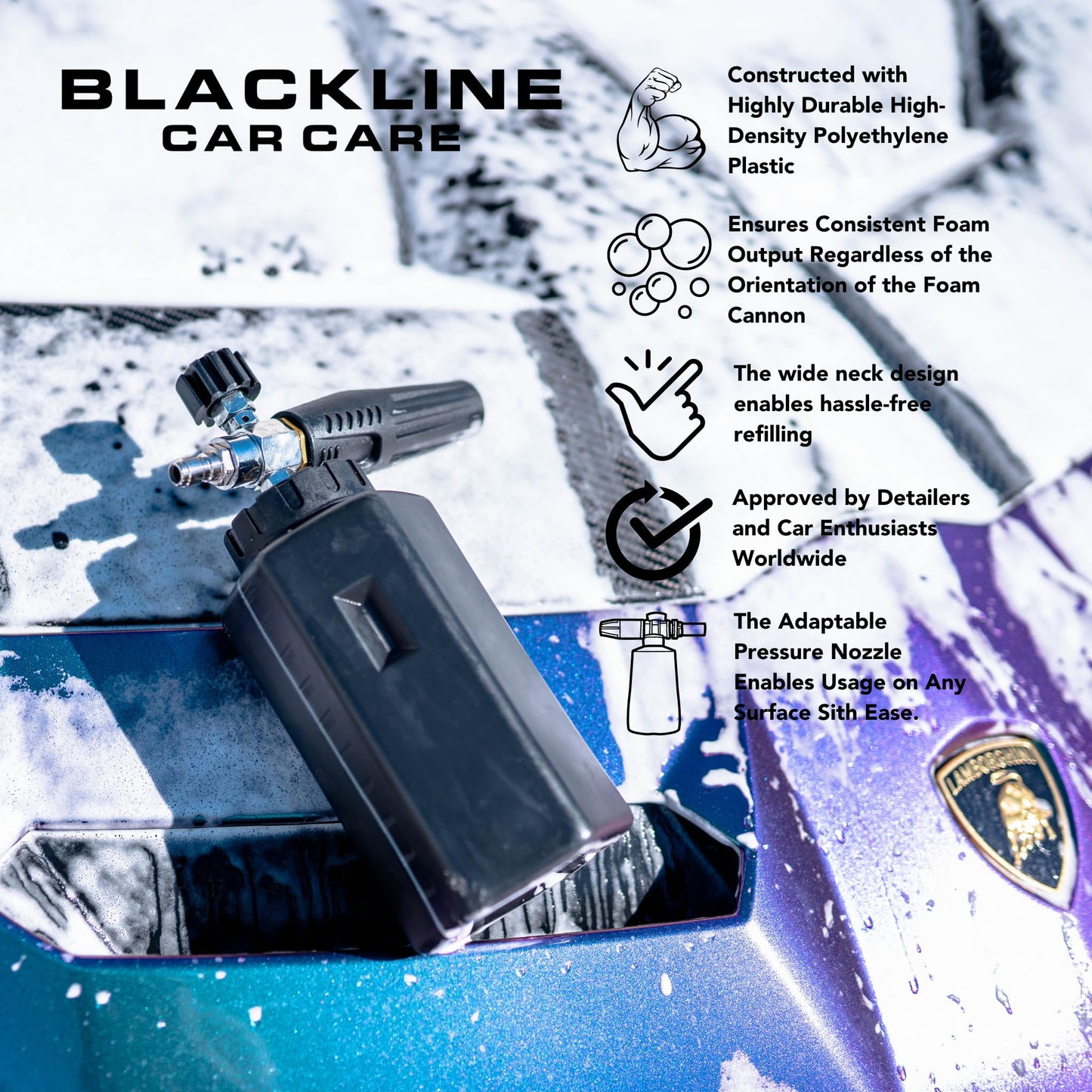 Blackline High-Performance Foam Cannon for Pressure Washer Premium Car Wash Foam Gun for Car Soap Cannon Foam Sprayer Wide Mouth Snow Foam Lance Soap Sprayer for Pressure Washer Car Foam Gun Cleaner