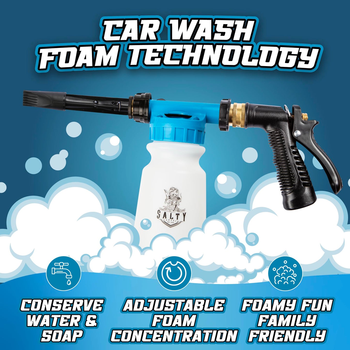 Salty Captain Hose Foam Blaster - Professional Car Wash Foam Gun with Adjustable Foaming Concentration, Scratch-Free Cleaning for Cars, Boats, Jet Skis, RVs, Foam Cannon Connects with All Garden Hoses