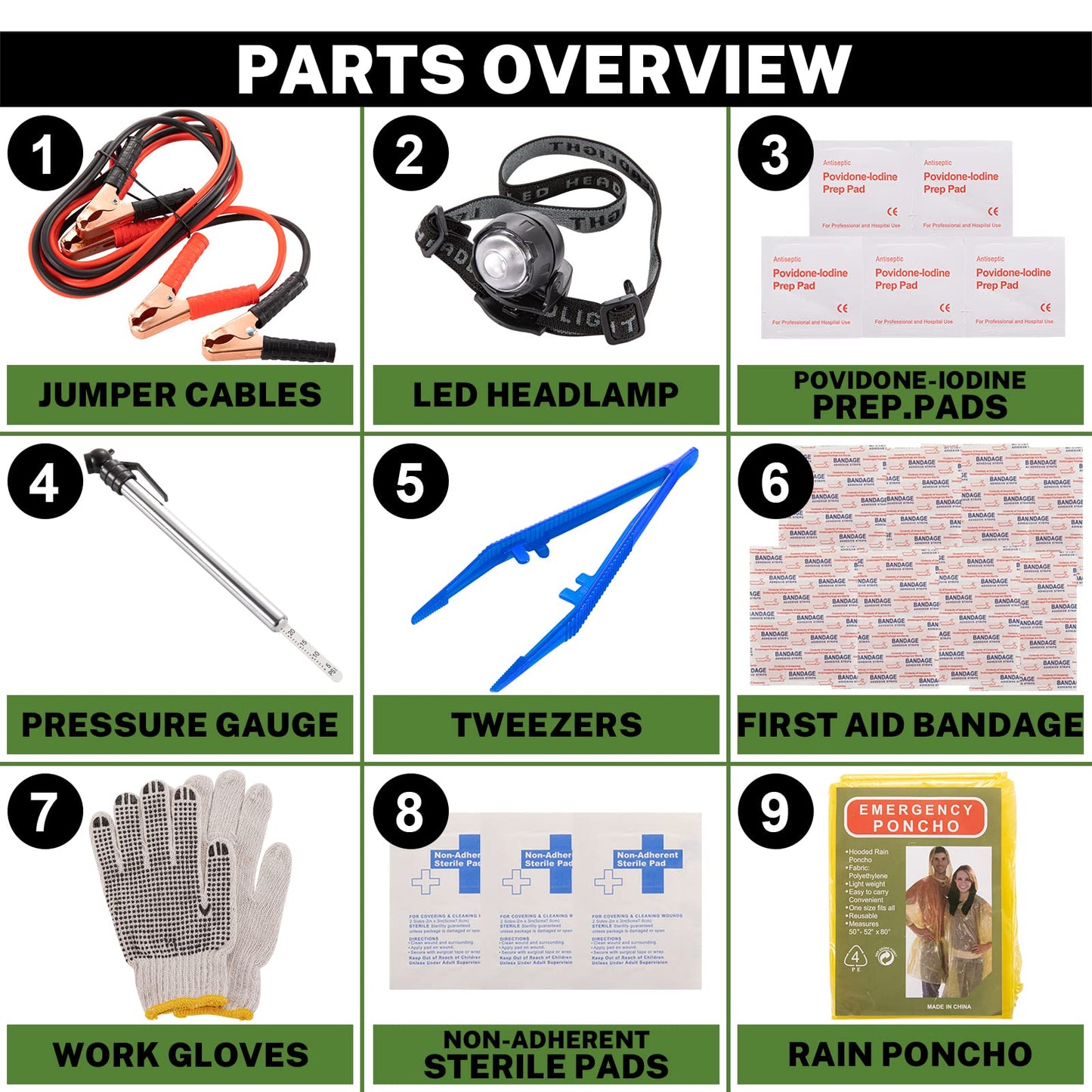 Roadside Assistance Emergency Kit Multipurpose Bag, Premium with Battery Jumper Cable Automotive Kit for Car,Vehicle, Truck or SUV for Men or Women, Black