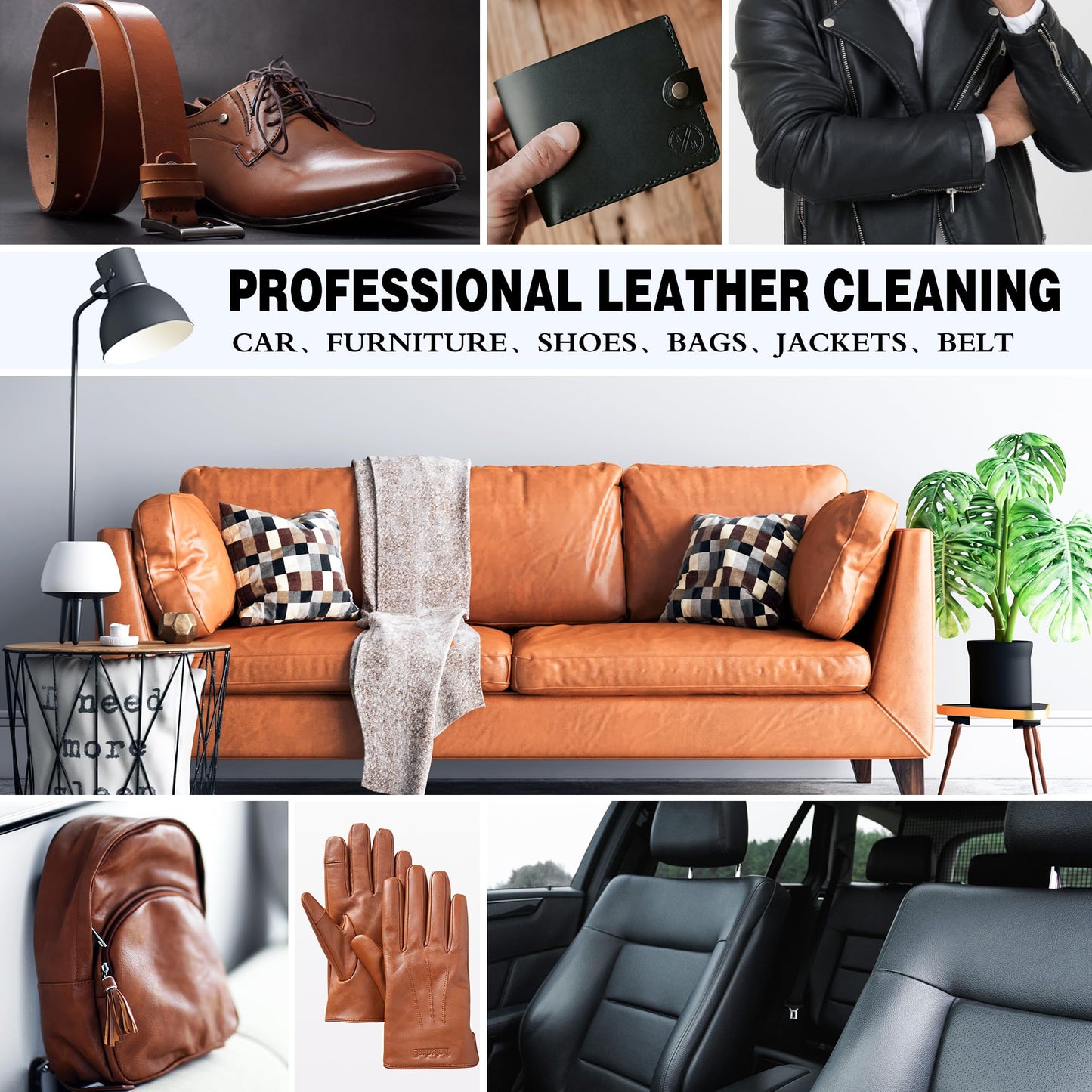 SIHOOPE Leather Cleaner Foam Wipe - Cleaning Furniture Car Seat Dashboard Interior Upholstery Couch Boot Bags Shoe Vinyl Fabric Products Care Dirt and Oil Stains Remover 200ML