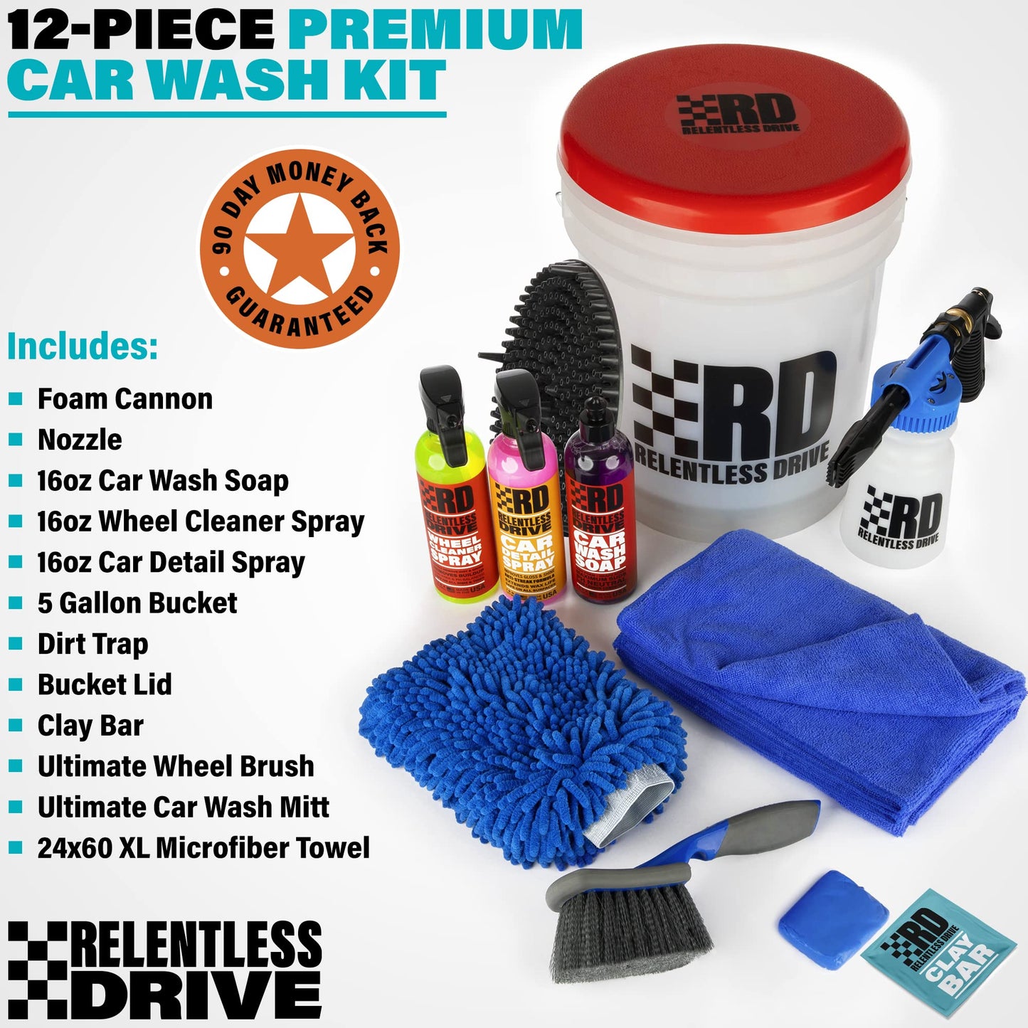 Relentless Drive Deluxe Car Wash Kit - Car Cleaning Kit with Car Wash Foam Gun & 5 Gallon Car Wash Bucket, Car Gifts for Men, Gifts for Car Guys, Complete Car Detailing Kit