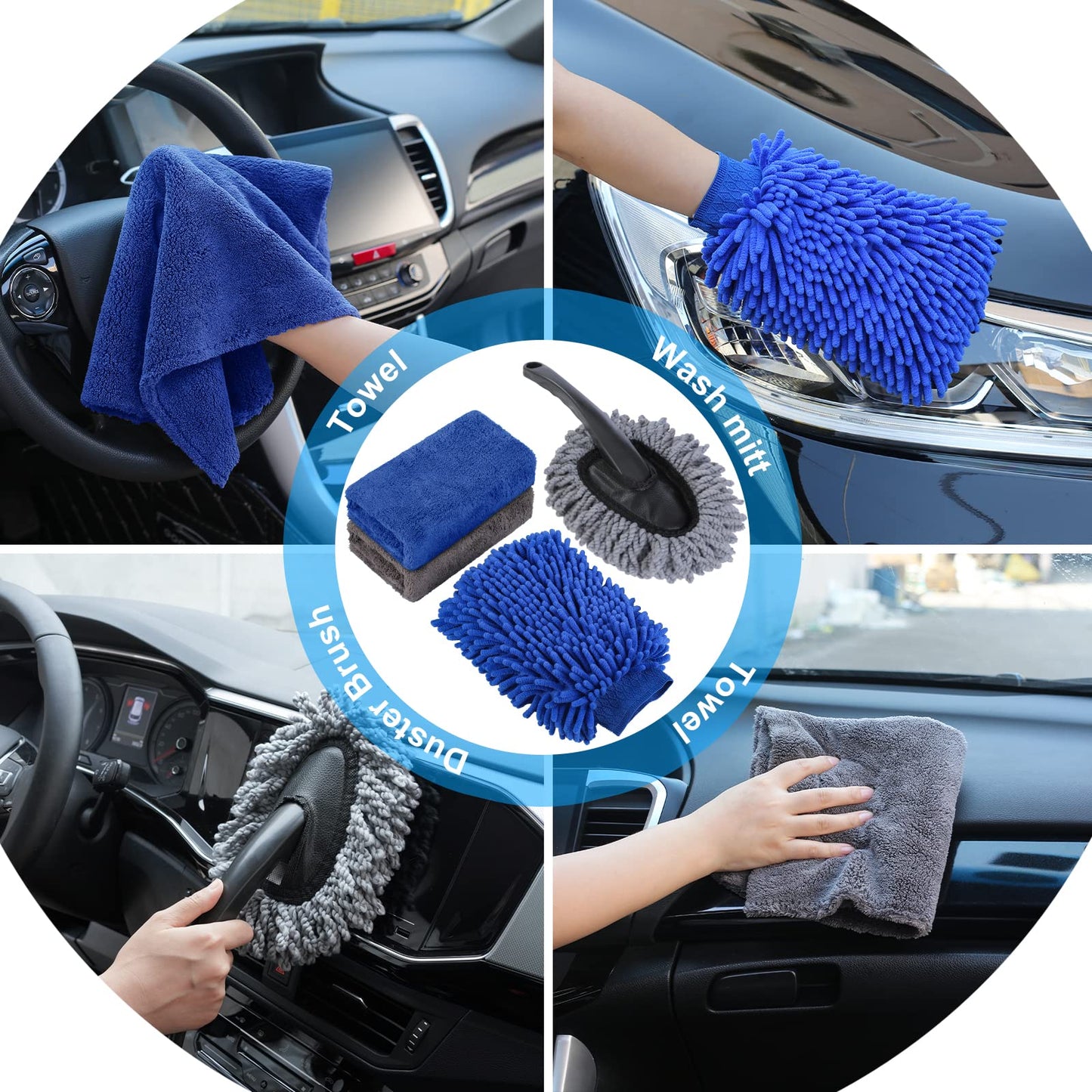 AUTODECO 35Pcs Car Wash Detailing Kit Cleaning Kits with Foam Gun Sprayer Collapsible Bucket Brush Large Wash Mitt Towels Complete Interior Exterior Car Washing Supply Set Blue