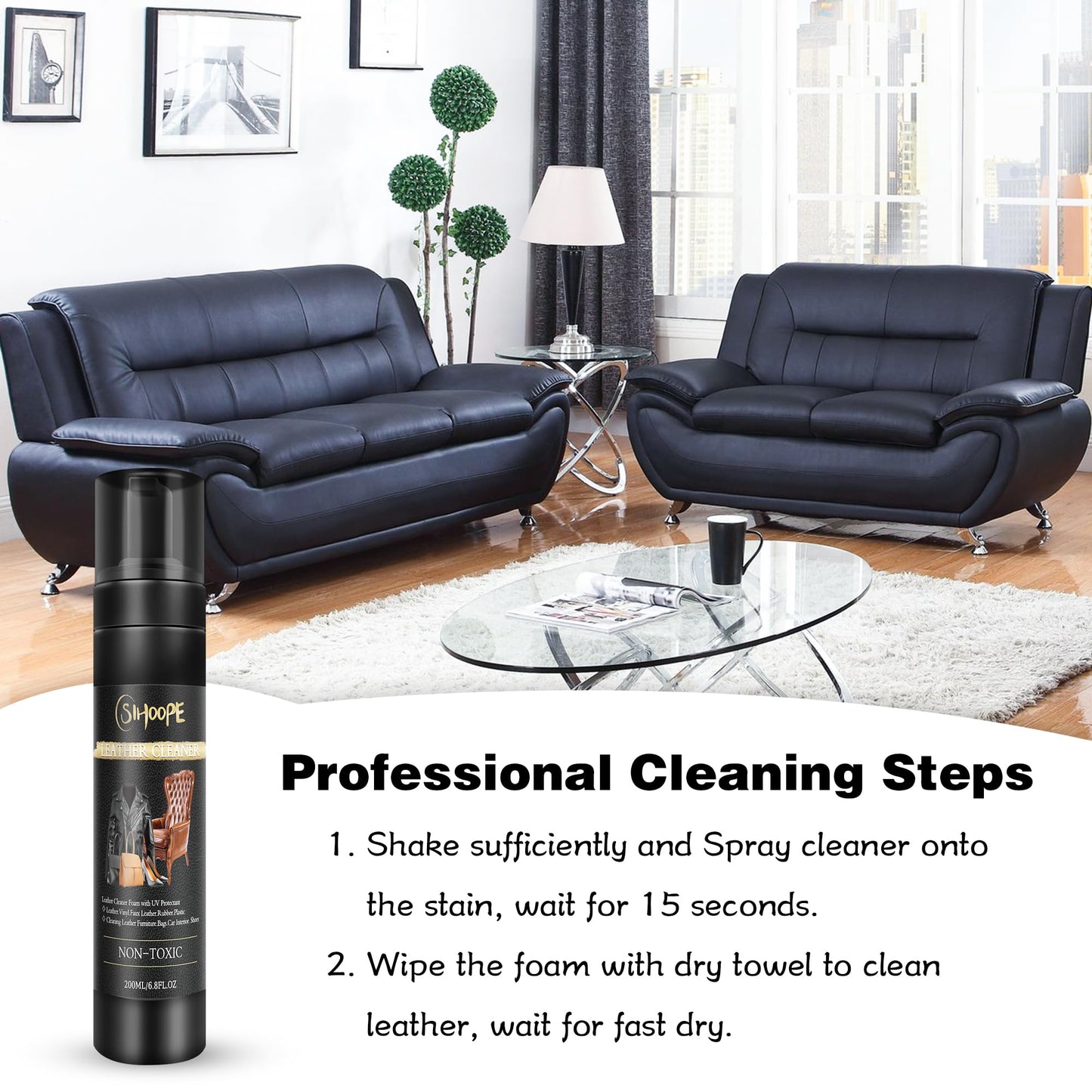 SIHOOPE Leather Cleaner Foam Wipe - Cleaning Furniture Car Seat Dashboard Interior Upholstery Couch Boot Bags Shoe Vinyl Fabric Products Care Dirt and Oil Stains Remover 200ML