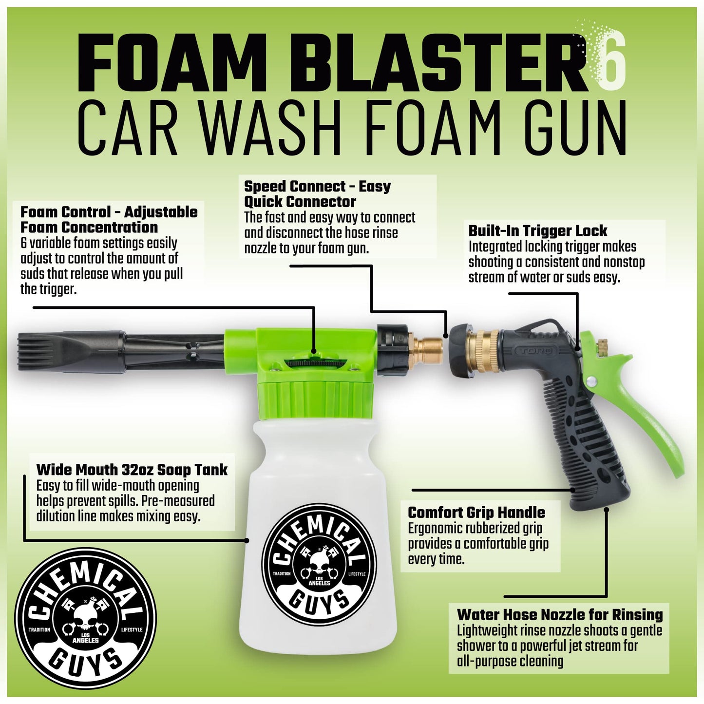 Chemical Guys ACC_326 – TORQ Foam Blaster 6 Foam Wash Gun – The Ultimate Car Wash Foamer that Connects to Any Garden Hose