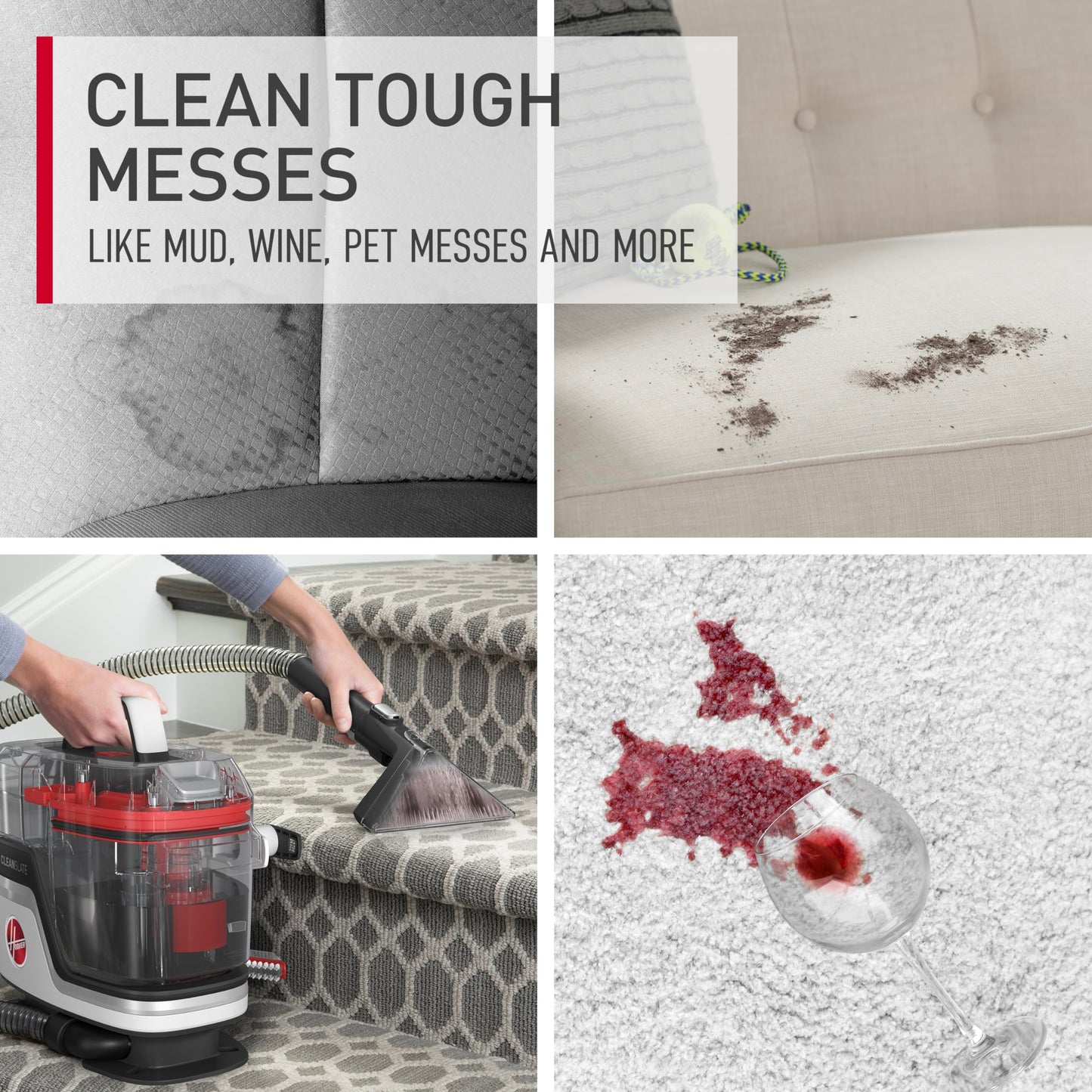 Hoover CleanSlate Plus Portable Carpet & Upholstery Spot Cleaner, Carpet Cleaner Machine, Pet Stain Remover, Car and Auto Detailer, Powerful Suction with Versatile Tools, FH14050, White