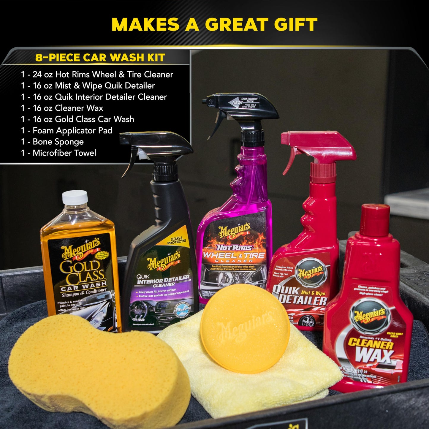 Meguiar's Classic Wash & Wax Kit, Car Cleaning Kit with Car Wash Soap and Wax, Includes Other Car Cleaning Products Like Detail Spray, Interior Cleaner, Tire Cleaner, and More