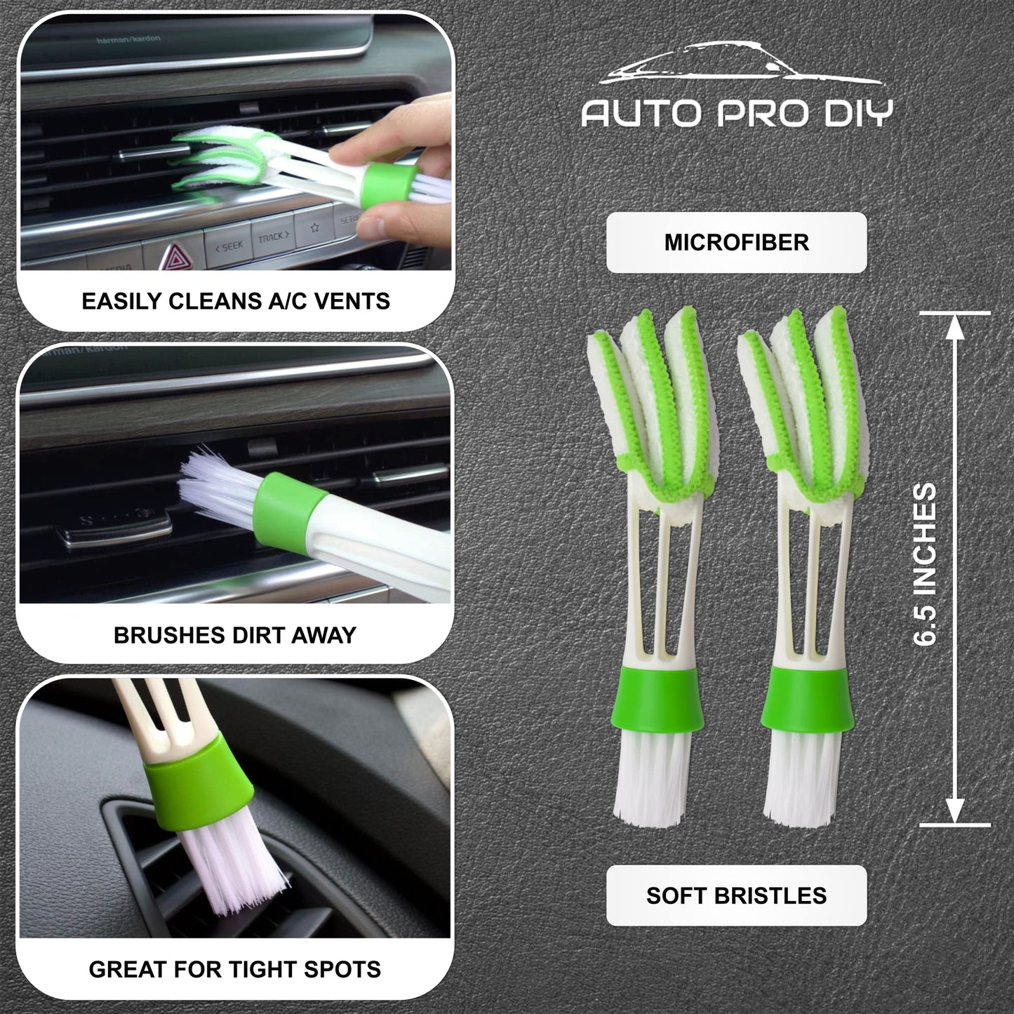 AUTO PRO DIY 11 Piece Car Detailing Kit Set - Car Wheels, Exterior, Interior Cleaning Detail Supplies - Boars Hair, Stainless Steel Wire, Duster Brushes