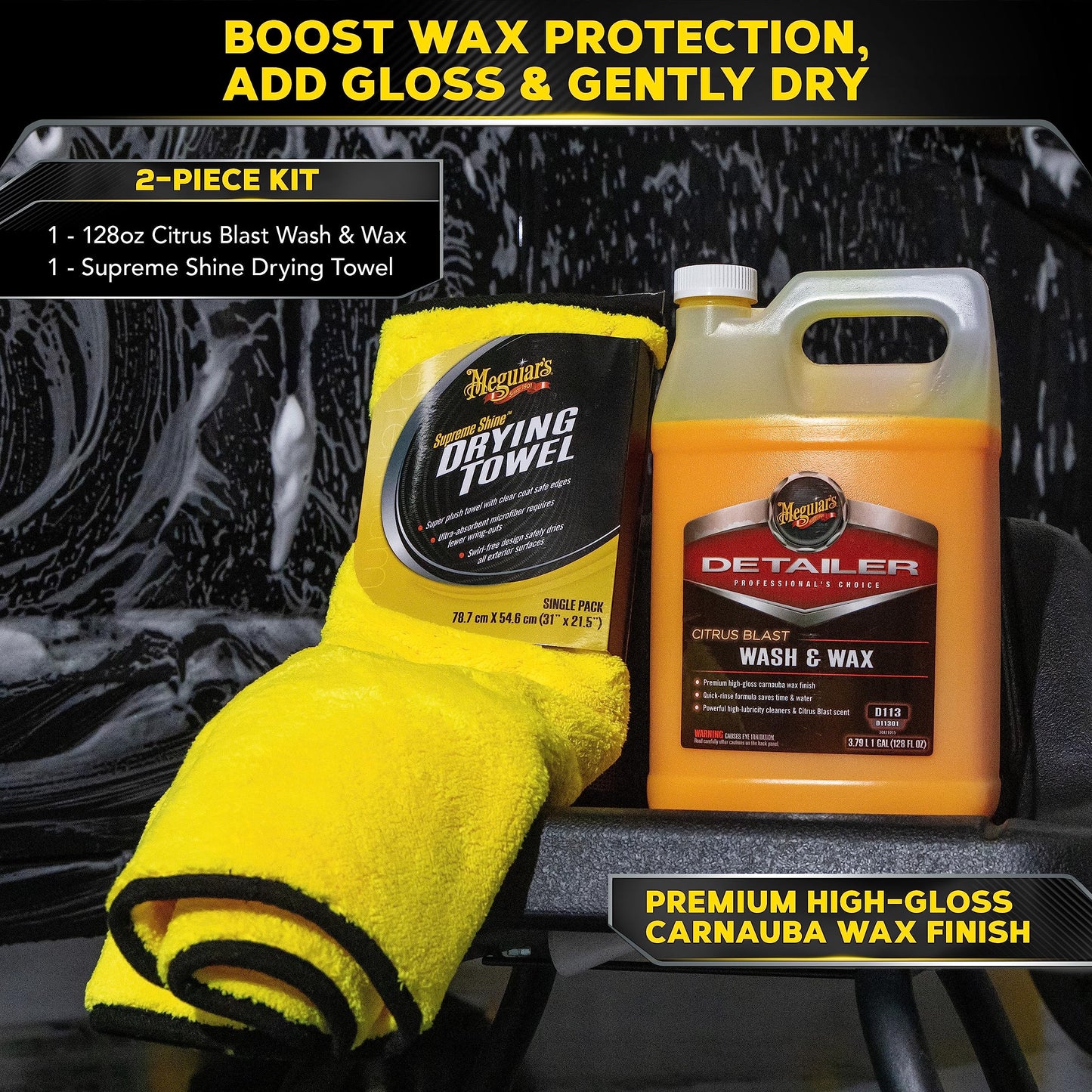 Meguiar's Citrus Blast Wash & Wax Bundle Supreme Shine Drying Towel