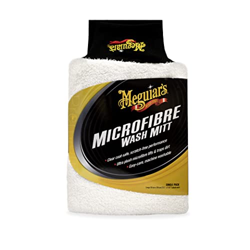 Meguiar's X3002 Microfiber Wash Mitt, Super-Thick Reusable Wash Mitt for Ultimate Finish White 10.00" x 8.00"