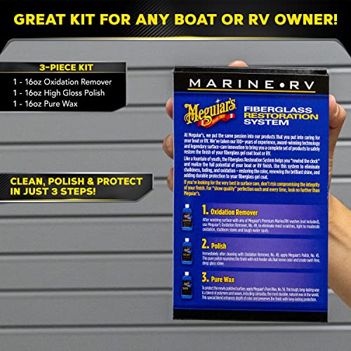 Meguiar's M4965 Marine/RV Fiberglass Restoration System - RV and Boat Gel Coat Restoration for Professional Results - Enhance Your Boat's Appearance and Increase Your Boat's Value