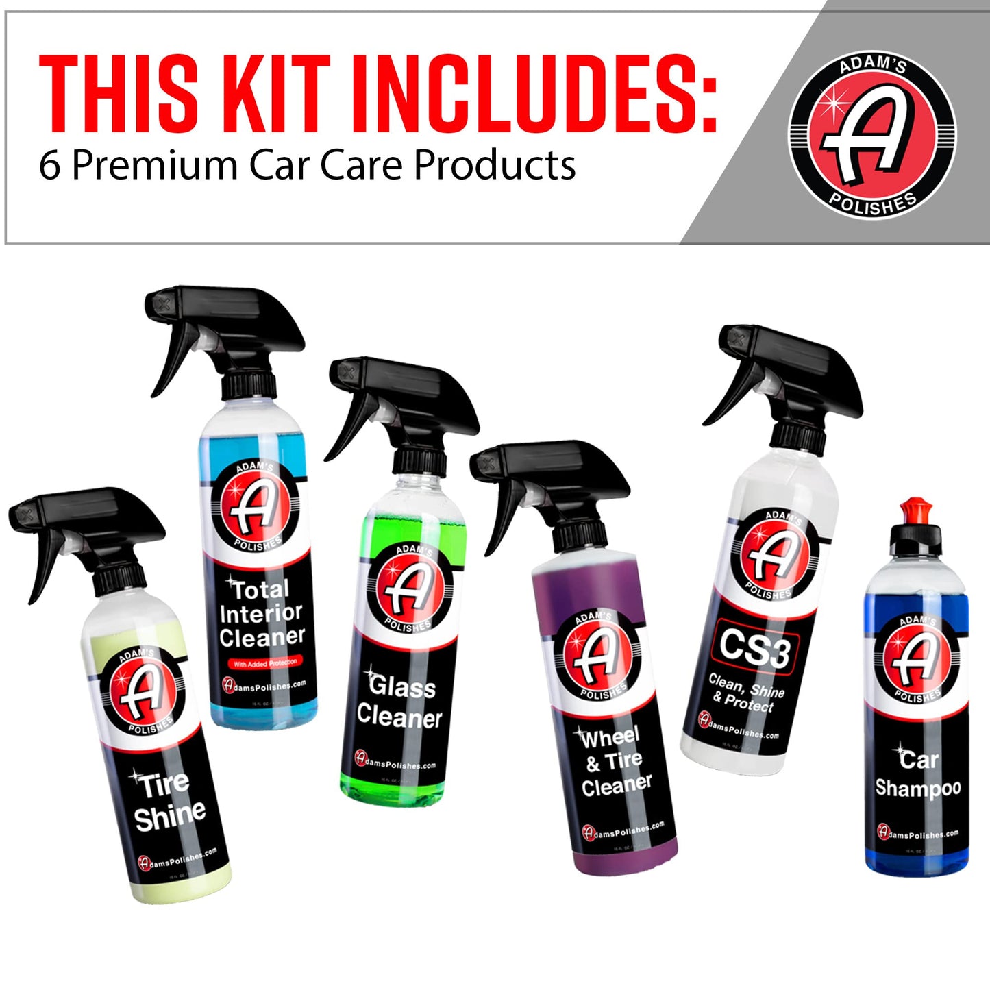 Adam's Polishes Arsenal Builder Car Cleaning Kit (6 Item) - Our Best Value Car Detailing Kit | Car Shampoo Wash Soap, Wheel & Tire Cleaner, Total Interior Cleaner, Glass Cleaner, Tire Shine, CS3