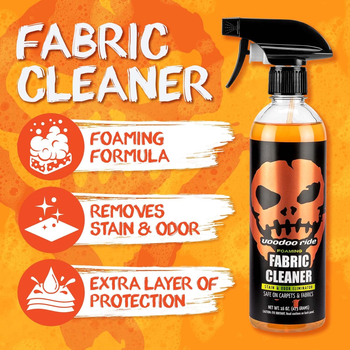 Voodoo Ride ® VR-1004 Fabric Cleaner Orange Citrus Scented Foaming Fabric and Upholstery Cleaner 16oz