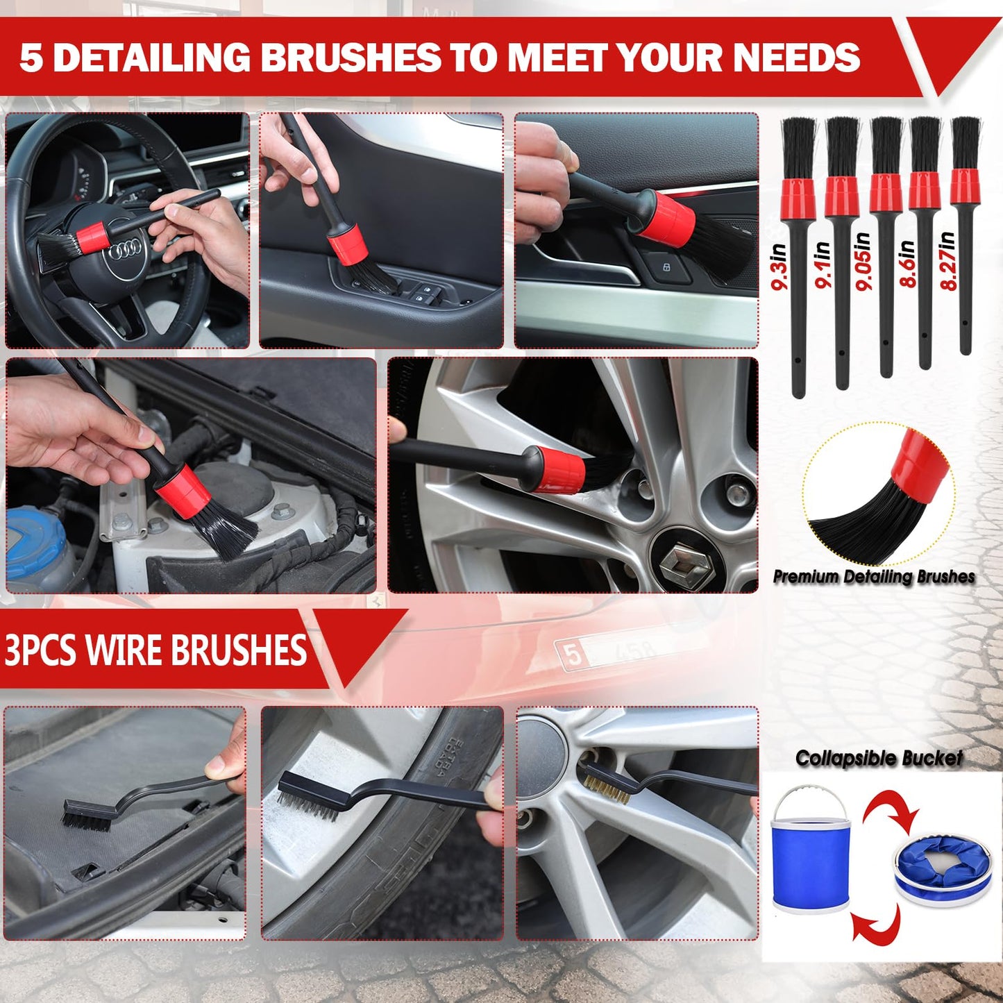 56Pcs Car Wash Cleaning Kit with Foam Gun, Car Wash Brush with Long Handle, Car Detailing Kit, Car Wheel Brush for Car Cleaning Supplies, Adjustable Hose Wash Sprayer-Quick Connector to Any Hose