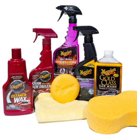 Meguiar's Classic Wash & Wax Kit, Car Cleaning Kit with Car Wash Soap and Wax, Includes Other Car Cleaning Products Like Detail Spray, Interior Cleaner, Tire Cleaner, and More