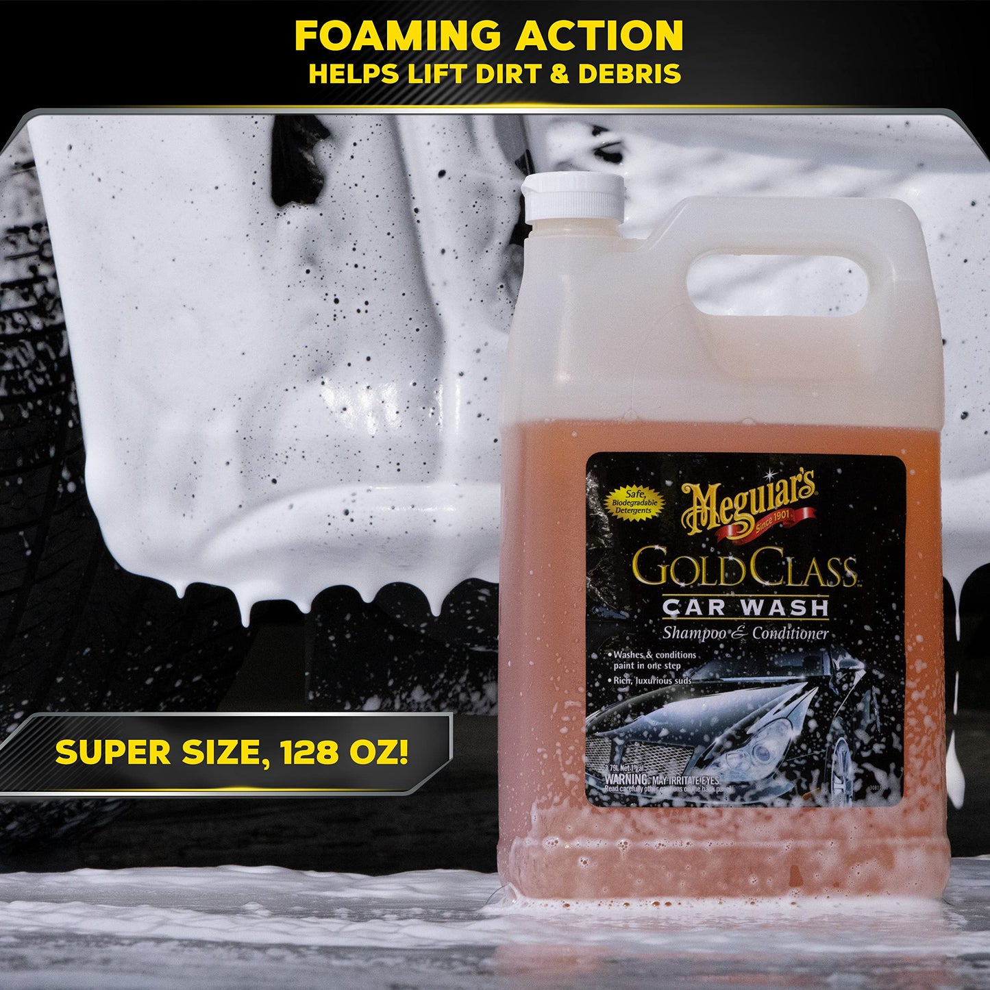 Meguiar's Gold Class Car Wash, Ultra-Rich Car Wash Foam Soap and Conditioner for Car Cleaning, Car Paint Cleaner to Wash and Condition in One Easy Step, 1 Gallon